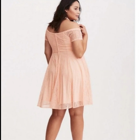 Torrid Blush Lace Off Shoulder Lined Cocktail Party Dress - Picture 3 of 12